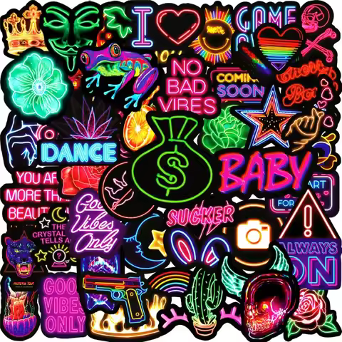 10/25/50pcs Cool Mixed Neon Lights Graffiti Stickers for DIY Guitar Phone Laptop Skateboard Motorcyc