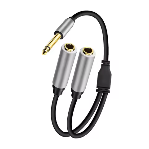 1/4 Inch TS Mono Male To Dual 6.35mm 6.5mm Female Y Splitter Audio Cable 0.3M 1Ft Gold Plated Jack E