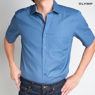 OLYMP  LUXOR Shirt เสื้อเชิ้ตผู้ชายแขนสั้น สีน้ำเงิน ผ้าเรียบ ทรงหลวม ใส่สบาย รีดง่าย AUTU24 เสื้อทำ