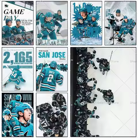 Puck Sport S-San J-Jose S-Sharks Poster Self-adhesive Art Waterproof Paper Sticker Coffee House Bar 