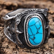 Eagle-carved blue turquoise ring-**&