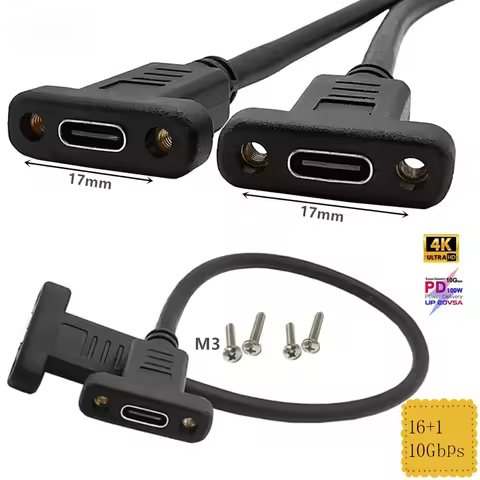 USB C Cable Female to Female Type C Adapter 10Gbps USB 3.1 Adaptor with Panel Mount Screw USB Type-C