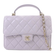 CHANEL 羊皮皮革Mini Flap Bag With Top Handle金扣手挽肩背兩用袋
