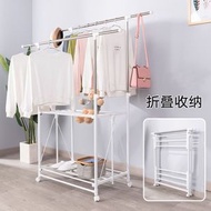 包送貨 -免安裝可折疊移動晾衣架【高度可調|長度可調】可伸縮摺疊晾衫架 不鏽鋼掛衣架 多功能活動晾曬架 雙桿收納掛衣架 多層置物架