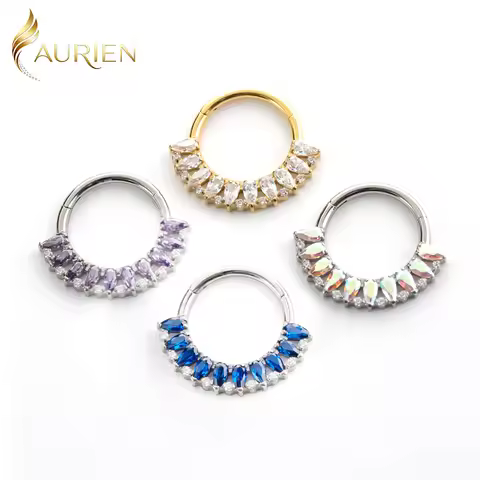 New ASTM F136 Titanium Teardrop CZ Cluster Hinged Segment Clicker Septum Ring Piercing Earring