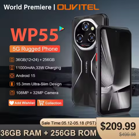 World Premiere OUKITEL WP55 5G Rugged Phones 6.6”FHD+ 12GB+256GB 108MP Rear Camera Android 15 Smartp