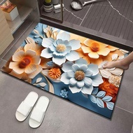 NEDFS Bathroom Floor Mats, Non Slip 3D Door Floor Mats, Home Decor Floral Pattern Quick Drying Foldable Draining Pad Kitchen