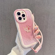 Lanyard Phone Case For IPhone 11 13 12 14 17 Air 16 15 Pro Max XR 7 8 Pink Elephant Magnetic Attract