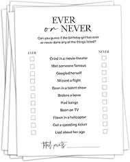 Birthday Party Games, Ever or Never, 25 Pcs Card Set for Guests, Fun Birthday Game for Teen Adults –
