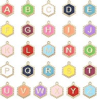 52 pcs 26 Styles Hexagon Enamel Letter Charms Colorful Alphabet Pendant Charms for DIY Bracelet Neck