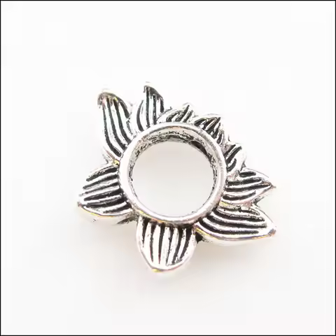 15Pcs Tibetan Silver Color Lotus Flower Spacer Beads Frame Charms 13.5x19mm