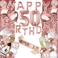 (SG SELLER) 50th Birthday Decorations, 50th Birthday Balloon, Rose Gold Birthday Decorations Set 50 