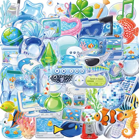 60PCS Frutiger Aero Design Aesthetics Sticker Laptops Luggage Guitar Flower Phone Graffiti Motorcycl
