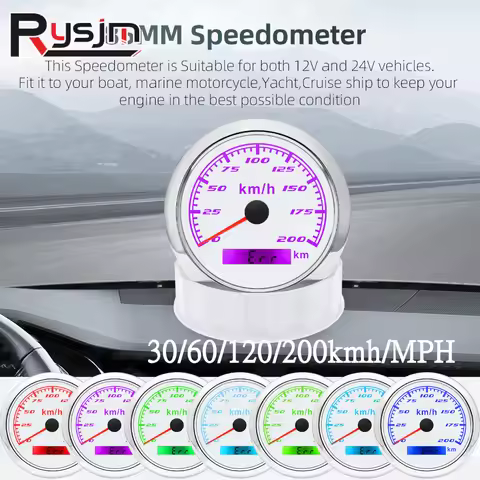 30/60/120/200km/h 85mm Speedometer 30MPH Knots Speed Gauge Meter With 7 Color Backlight For Marine C