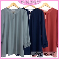 [Size 38-48] Blouse Adora Chiffon Plain Long Sleeve / Blaus Sifon Tangan Bercerut Lengan Panjang - 5196 Plain