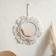 1pc Bohemian Style Acrylic Handmade Tassel Mirror Hanging, Handwoven Bohemian Style Lace Wall Mounte