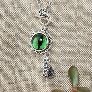 Green Glass Cat Eye Necklace Silver Cat Evil Eye Protection Necklace Jewelry