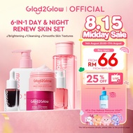 Glad2Glow 6In1 6PCS Skincare Set With Moisturizer+Toner+Serum+Cleanser+Micellar Water Brightening Re