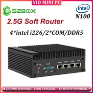 SZBOX W100 Firewall Mini PC 16+1T 12th Gen Intel N100 2.5G Soft Router 4x i226 LAN 2*COM DDR5 Indust