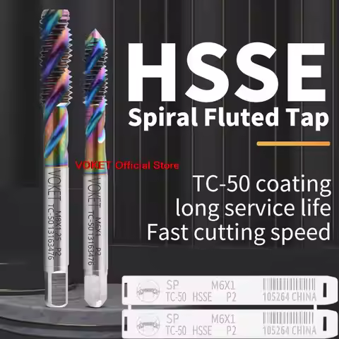 HSSE TC50 Spiral Fluted Tap M1 M1.2 M1.4 M1.5 M1.6 M2 M2.5 M3 M4 M5 M6 M7 M8 M9 M10M11M12M14M16M18M2