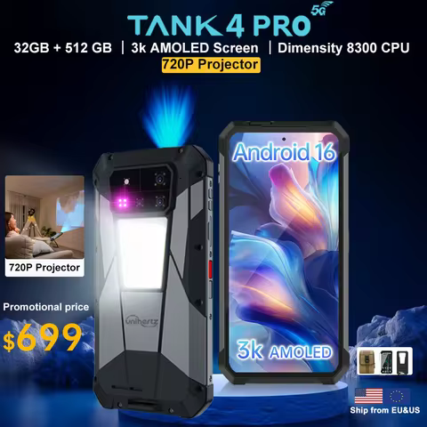 【World premiere】Unihertz by 8849 Tank 4 Pro Smartphone 5G with 720P Projector Dimensity 8300 36GB+1T