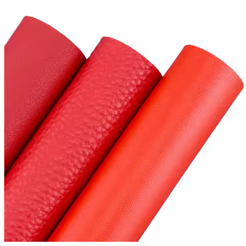 Plain Solid Pure Red Litchi Weave Diamond Textured Smooth Soft Faux Synthetic Leather Fabric For Wed