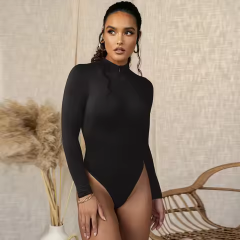 Shapewear Bodysuit for Women Seamless Briefs Shapewear Tummy Control Bodysuits Zip Front Long Sleeve