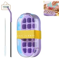 YOUNA Mùa Hè Ice Cube Tray với Rơm 2 in1 khay đá và Chai nước cho Ice Maker Silicone Ice Cube Ấm đun