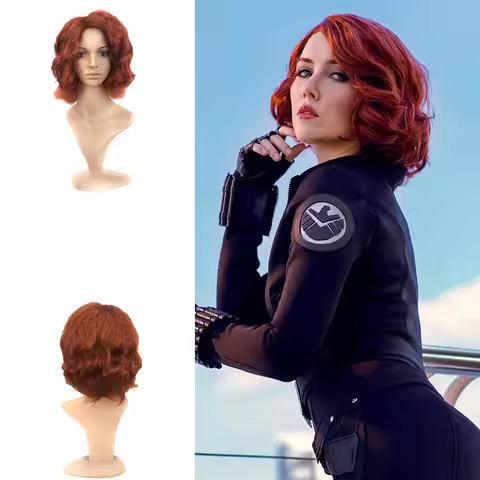 Black Widow Style Cosplay Synthetic Short Curly Hair 15-Inch Burgundy Natural Heat-Resistant Wig Sui