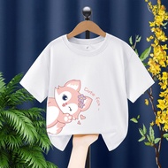 2025 Thin Short-Sleeved Printed Top 23 Kitten 2025new Fashionable t-Shirt Pure Cotton Children Summe