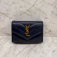 YSL金釦三折魚子醬零錢包/深藍