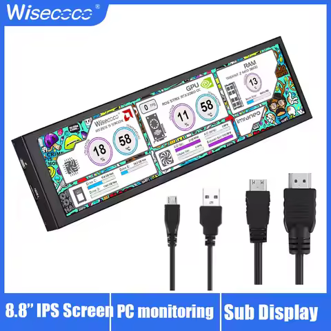 Wisecoco 8.8 Inch Capacitive Touch 480x1920 Long Strip Portable Monitor Stretched Bar LCD Aida64 PC 
