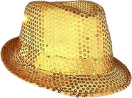 LED Flashing Fedora Hat with Gold Sequins
