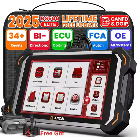 ANCEL DS600 ELITE OBD2 Professional Scanner 34+Resets ECU Coding Bidirectional FCA SGW AutoAuth CANF