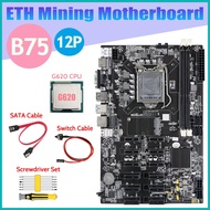 B75 ETH Mining Motherboard 12 PCIE+G620 CPU+Screwdriver Set+SATA Cable+Switch Cable LGA1155 B75 BTC Miner Motherboard