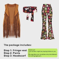 60s 70s Disco Hippie Outfits for Women Vintage Halloween Costume Accessories Set Boho Flared Pants F
