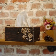 手工原木面紙盒 簡約玫瑰花 鄉村風 仿鍛造 面紙盒 衛生紙盒 木作