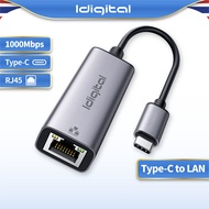 Idigital อะแดปเตอร์ Type C to LAN Gigabit Ethernet USB C to RJ45 การ์ดเครือข่าย 1000/100 Mbps สำหรับ