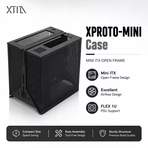 XTIA XPROTO-MINI Open Air Mini ITX Case FLEX 1U PSU Support, Portable Small Form Factor PC Chassis f
