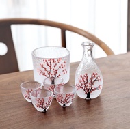 Japanese Sake Set for 4 Handcraft Pink Cherry Blossoms Design 1 Sake Bottle 1 Sake Tank and 4 Sake C