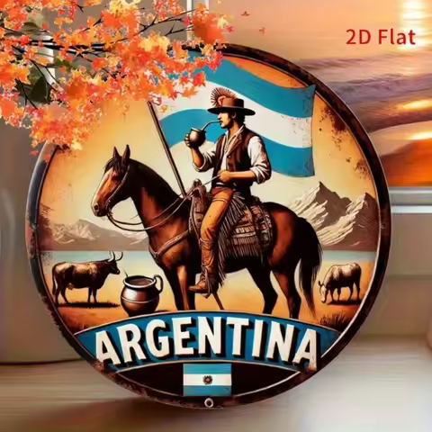 2d Argentina Prairie Theme Wall Art – Features Cowboy, Mate Tea & Flag | Ideal for Argentine Restaur