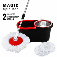 360° Rotating Easy Spin Dry Mop (Bucket + Mop) + 2 Microfibre Mop Heads Mop Berputar 360°