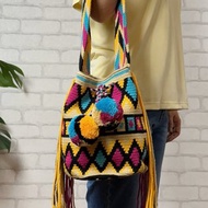 哥倫比亞製 Nana 手提/肩背 Wayuu 編織手工包 黃粉藍黑