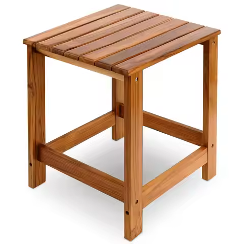 Teak Outdoor Side Table for Patio, Pool Coffee Accent Table, Wood End Tables for Garden, Backyard, B