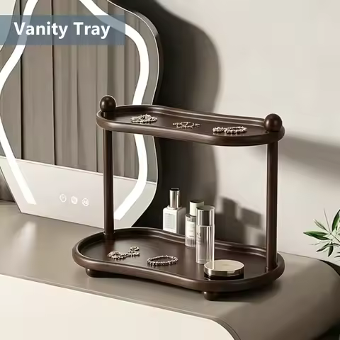 Bathroom Vanity Organizer, ABS Plastic Wood-Look Countertop Shelf, 13.2x7.8x11.8 in, with Anti-Slip