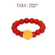 TAKA Jewellery 999 Pure Gold Rose Charm with Beads Ring