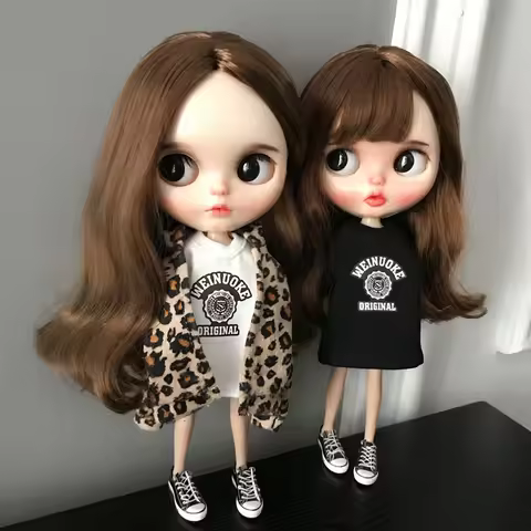 1pcs Blythe Clothes T-shirt+Leopard Print Coat Clothes for Byth OB24 Licca Pullip 1/6 Dolls Accessor