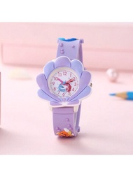 最新款卡通美人魚貝殼手錶,適合兒童,3d圖案pvc柔軟親膚學習手錶