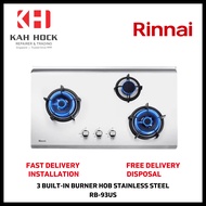 RINNAI RB-93US 3 BURNER BUILT-IN HOB STAINLESS STEEL TOP PLATE - 1 YEAR MANUFACTURER WARRANTY + FREE DELIVERY