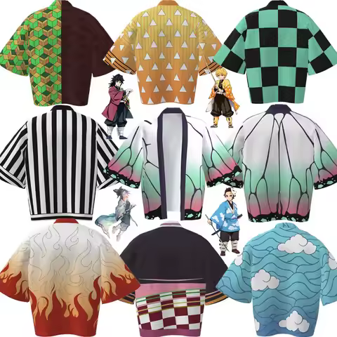 Anime Cosplay Costume Cloak Kimetsu Haori Kimono Agatsuma Zenitsu Kochou Shinobu Summer Coat Shirt T